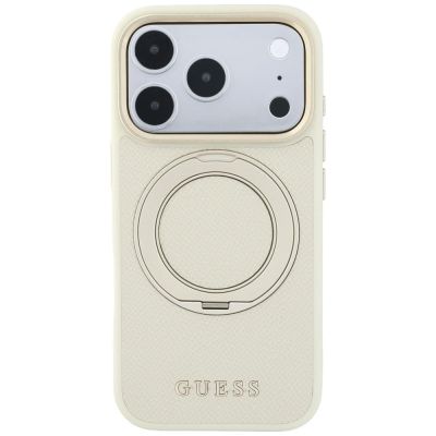 3. Guess Ring Stand 360 Grained Classic Logo MagSafe case for iPhone 18 Pro Max / 17 Pro Max - beige