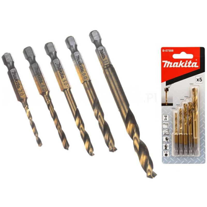 MAKITA DRILL SET FOR METAL HSS-TIN 1/4" HEX /5 pcs.