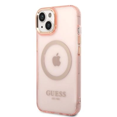 2. Guess GUHMP14SHTCMP iPhone 14 6.1" pink/pink hard case Gold Outline Translucent MagSafe