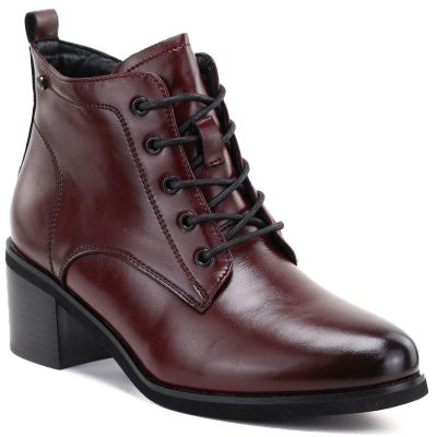 6. Women's leather lace-up high-heeled ankle boots, burgundy, Vinceza EN27-133107