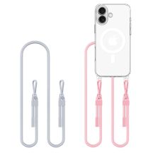 Tech-Protect Flexair Chain MagSafe Case for iPhone 16 - Clear + 2 Lanyards (Pink and Gray)