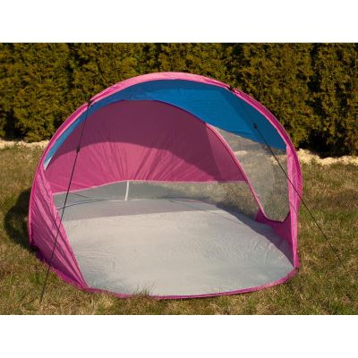 21. SELF-EXPLODING BEACH SCREEN TENT BLUE AND PINK