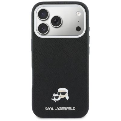 3. Karl Lagerfeld Karl & Choupette Head Pins Saffiano MagSafe Case for iPhone 17 Pro Max - Black