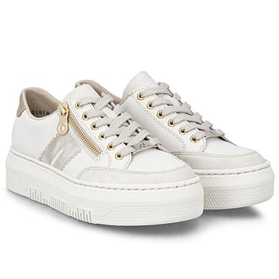 2. Women's leather platform sneakers in beige Rieker M1912-80