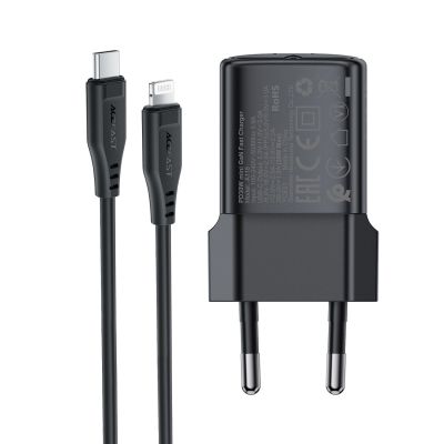 16. Acefast A118 30W GaN USB-C Wall Charger with 1.2m USB-C to Lightning Cable - Black