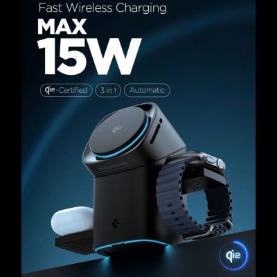 4. Spigen Essential EF223MS 3-in-1 QI2 Wireless Charger - Black