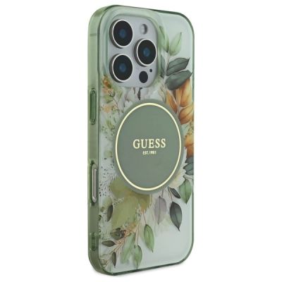 3. Guess IML Flower & Tonal Circle MagSafe case for iPhone 16 Pro - green