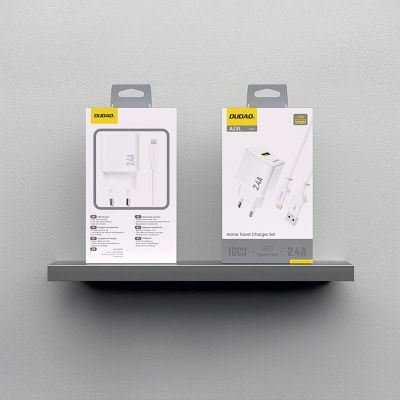 3. Dudao A23LEU 2.4A GaN EU USB-A Wall Charger with USB-A to Lightning Cable - White