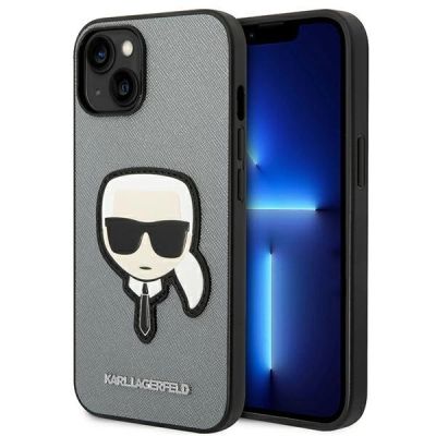 Karl Lagerfeld Saffiano Karl's Head Patch case for iPhone 14 - silver