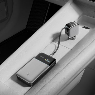 19. Cuktech CC903P 100W Car Charger with Display and 70cm Retractable USB-C Cable - Gray