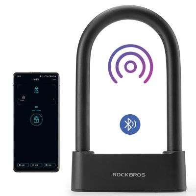 2. Rockbros 32210818001 SMART Bicycle Lock with Fingerprint Reader and Bluetooth Connectivity - Black