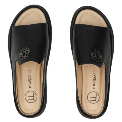5. Women's leather wedge sandals, black, Filippo DK7758