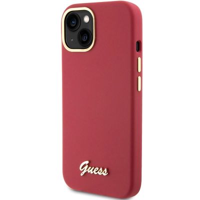 2. Guess Silicone Script Metal Logo & Frame case for iPhone 15 - red