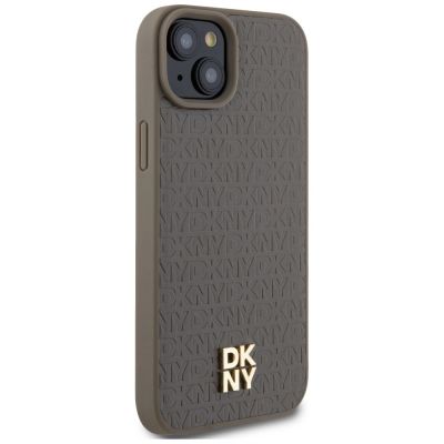 4. DKNY Leather Pattern Metal Logo MagSafe case for iPhone 15 / 14 / 13 - brown