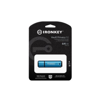 3. Kingston Technology IronKey Vault Privacy 50 USB Flash Drive 64GB USB Type-A 3.2 Gen 1 (3.1 Gen 1) Black, Blue