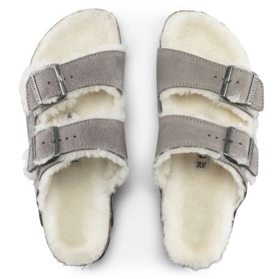 7. Birkenstock Arizona Shearling Stone Coin women's/men's insulated slippers, suede with lambswool, narrow (1017403)