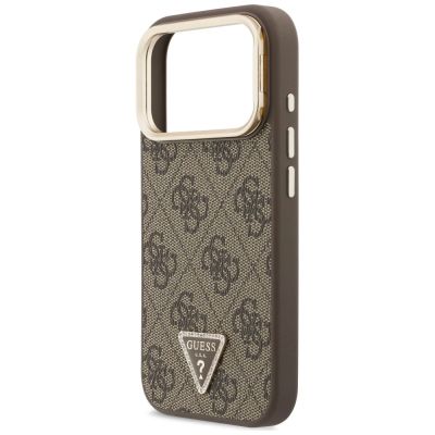 6. Guess 4G PU Triangle Logo & Stand Camera MagSafe Case for iPhone 18 Pro / 17 Pro – brown