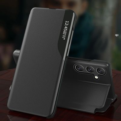 8. Eco Leather View Case cover for Samsung Galaxy A24 4G with flip stand blue