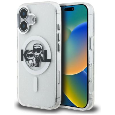 Karl Lagerfeld IML Glitter Karl & Choupette Sketch Logo MagSafe Case for iPhone 16 - Transparent