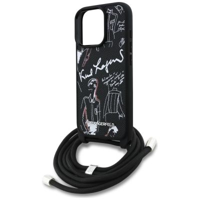 5. Karl Lagerfeld Crossbody Grained Pattern & Logo Case for iPhone 16 Pro - Black