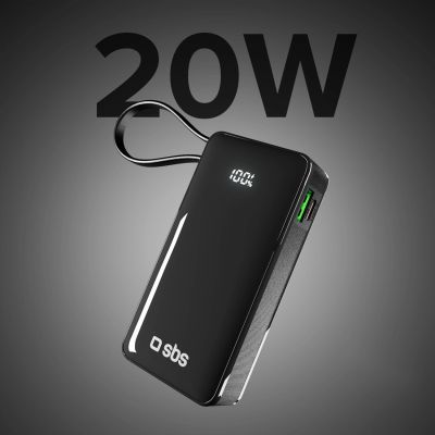 4. Powerbank SBS 10000 mAh 20W with built-in USB-C cable and digital display - black