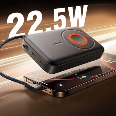 5. Joyroom JR-PBM02 Powerbank 22.5W 10000mAh 3in1 Magnetic Inductive Compatible with MagSafe with Built-in Cable - Black