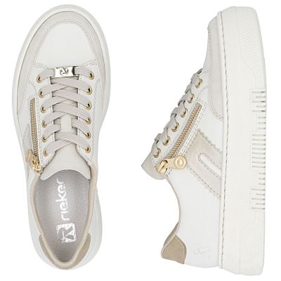 3. Women's leather platform sneakers in beige Rieker M1912-80