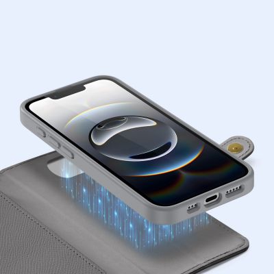 6. Dux Ducis Lawa Leather Case for iPhone 16e / 17e with Detachable Magnetic Wallet - Gray