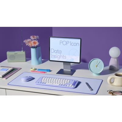 9. Logitech Pop Icon Combo Keyboard Mouse Included Universal Bluetooth QWERTY Turkish Lilac, White