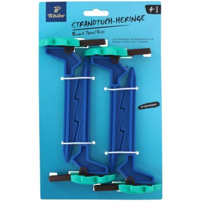 2. Pegs, clips, beach towel, blanket holders, 4 pieces, blue palm trees