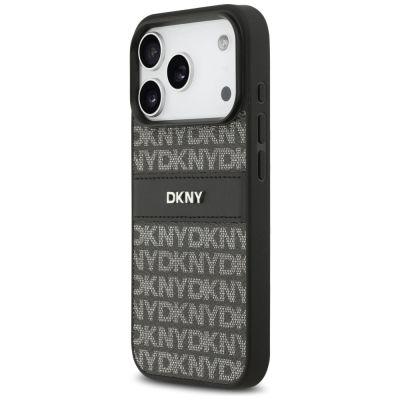 2. DKNY Repeat Texture Pattern with Tonal Stripe iPhone 17 Pro Case - Black