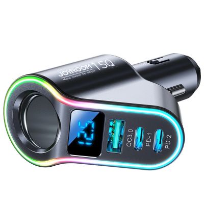 2. Joyroom Fast Car Charger 4in1 USB-A QC3.0 / 2xUSB-C PD 150W Black (JR-CL21)