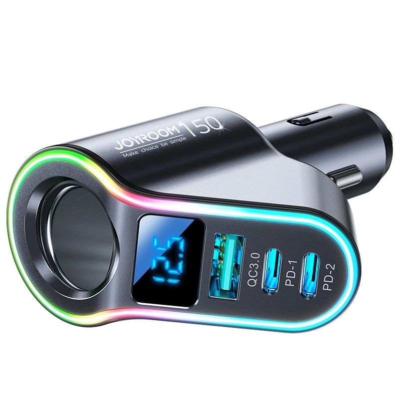 2. Joyroom Fast Car Charger 4in1 USB-A QC3.0 / 2xUSB-C PD 150W Black (JR-CL21)