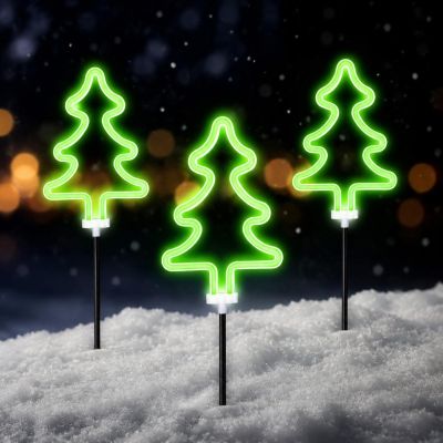 5. DECORATIVE LAMPS OUTDOOR PATH STICK 3 PCS CHRISTMAS TREE NEON