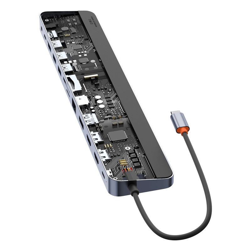 4. Baseus EliteJoy Gen2 Universal 12-in-1 USB HUB with 25cm USB-C Cable, Notebook Stand, USB-A / USB-C / DP / HDMI / SD / TF / RJ45 / 3.5mm Jack / PD 100W Gray (WKSX030213)