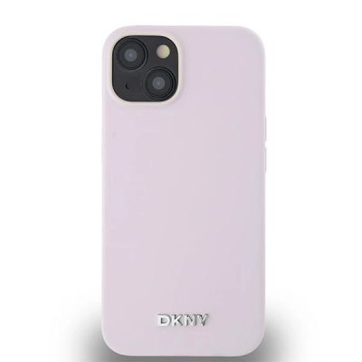 3. DKNY Liquid Silicone Small Metal Logo MagSafe Case for iPhone 14/15/13 - Pink
