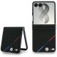 BMW M Leather Perforated Tricolor Stripe Metal Logos MagSafe Case for Samsung Galaxy Z Flip 8 - Black