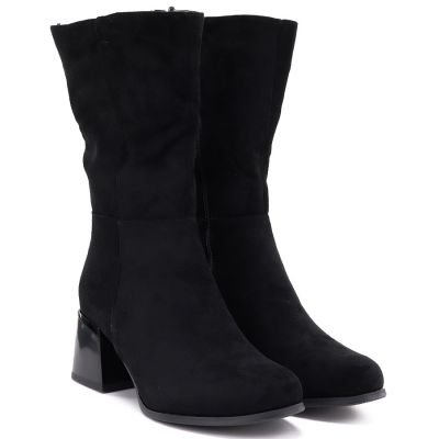 4. Women's short high-heeled boots in black suede Jezzi ASA269-7