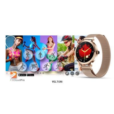 20. VELTORI VT340-1 Women's Smartwatch Gold Bracelet + Pink Silicone Strap