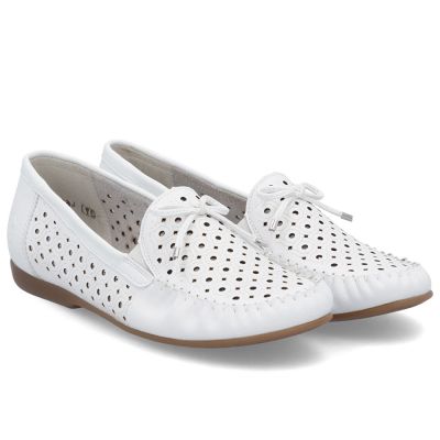 3. Women's leather moccasins, openwork, lightweight, comfortable, white, Rieker L6352-80