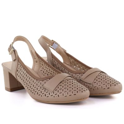 3. Women's openwork pumps with a strap, beige Jezzi ASA212-8