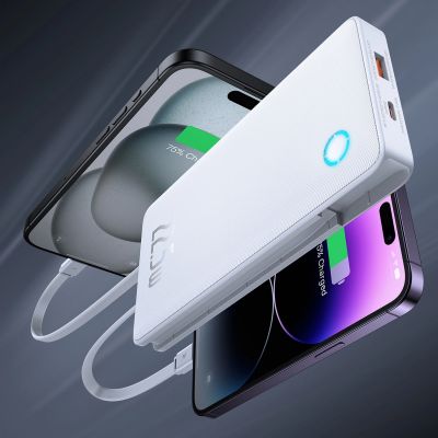 23. Baseus Airpow Lite 10000mAh 22.5W Power Bank with Built-in USB-C and Lightning Cables - White