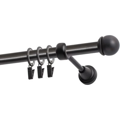 Single Curtain Rod Ø 19 mm, Black, 480 cm, MAX Finial, with Rings, KOWALSKI