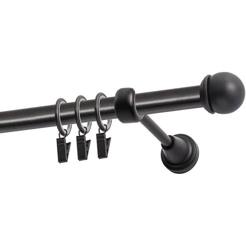Single Curtain Rod Ø 19 mm, Black, 480 cm, MAX Finial, with Rings, KOWALSKI
