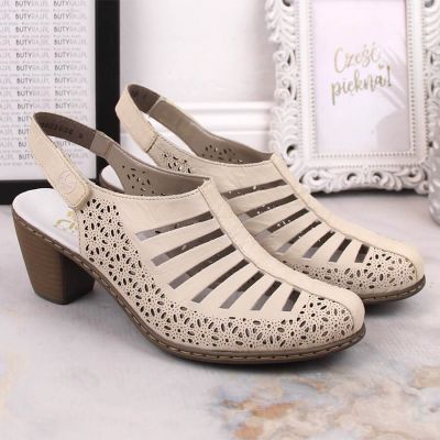 28. Rieker W RKR49B beige leather high heel sandals