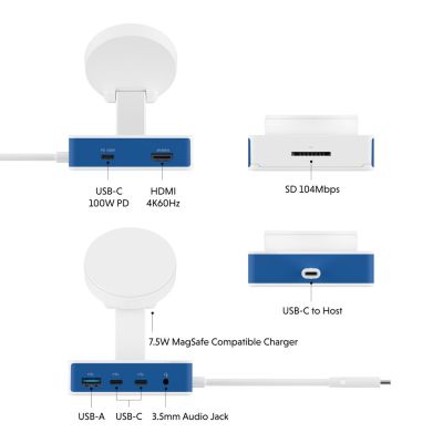 9. Hyper HyperDrive Flex MagCharge USB-C Hub, White/Blue