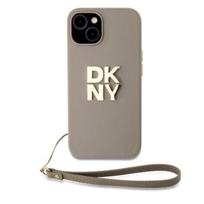 2. DKNY Wrist Strap Stock Logo case for iPhone 15 Plus - beige