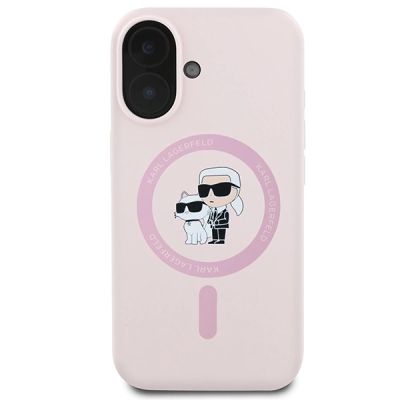 3. Karl Lagerfeld Silicone Karl&Choupette Heads Ring MagSafe Case for iPhone 16 Plus - Pink