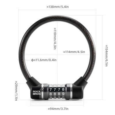 2. Rockbros 87639-4 bicycle lock with code and steel cable - black