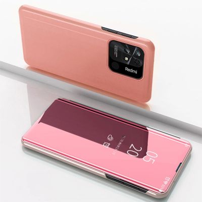 2. Clear View Case cover for Xiaomi Redmi 10C cover with a flap pink